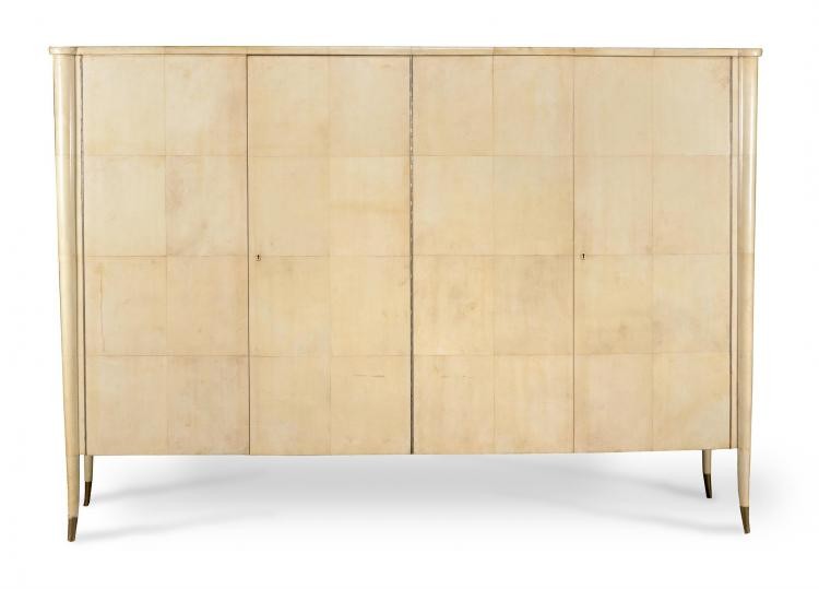 An Art Deco large parchment cabinet or wardrobe