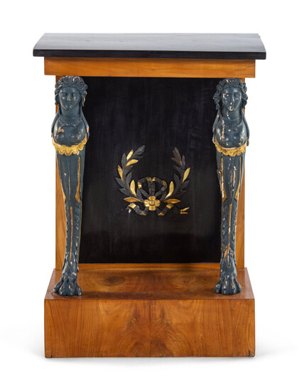 An Empire Style Painted and Parcel Gilt Walnut Console Table