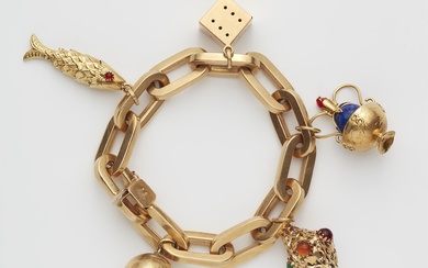An Italian 18k gold and polychrome glass charm bracelet.