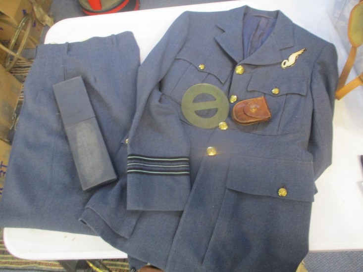 An RAF WWII tunic with observer cloth badge and trousers, a ...