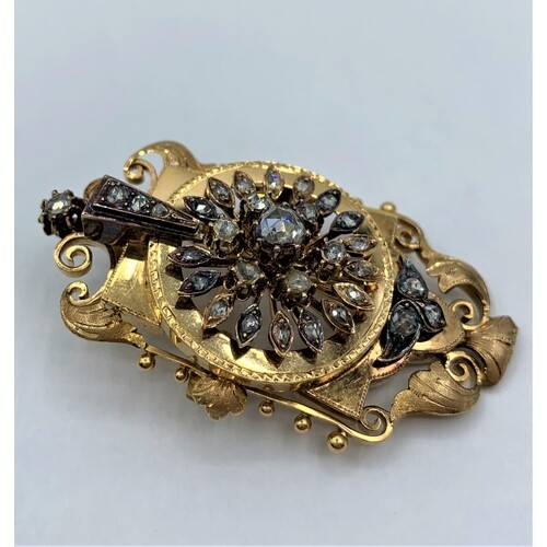 An antique French diamond brooch set in 18ct gold, weight 16...