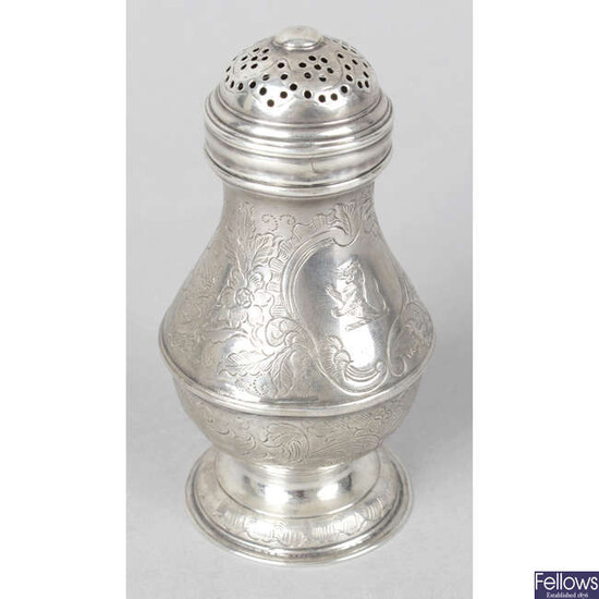 An early 19th century white metal pounce pot.