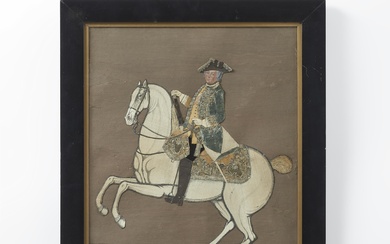 An embroidered panel with King Friedrich II on horseback