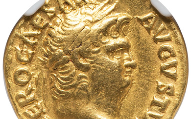 Ancients: , Nero, as Augustus (AD 54-68). AV aureus (18mm, 7.28 gm, 6h). NGC Choice VF 5/5 - 4/5....