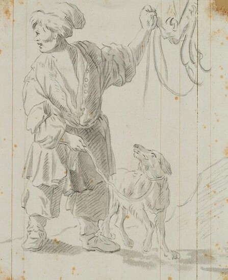 Anonymous (18th), Man with dog on a leash, around 1750