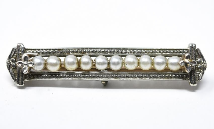 Antique C 1900 Edwardian Gold & Seed Pearl Brooch