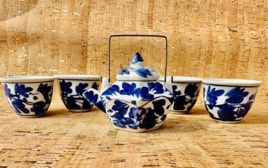 Antique Chinese Miniature Blue & White Porcelain Tea Set