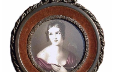 Antique Miniature Portrait of a Lady Porcelain Painting