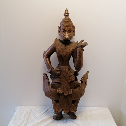 Antique large wood carving of a deity (possibly Thai?) - 39"...