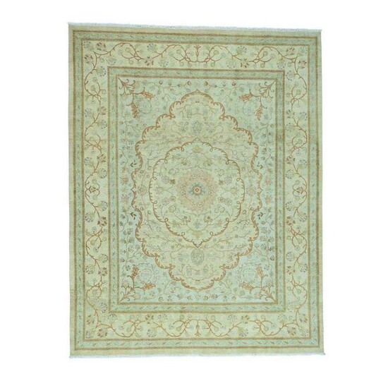 Antiqued Tabriz with Pastel Colors Hand-Knotted