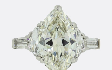 Art Deco 3.12 Carat Marquise Cut Diamond Engagement Ring