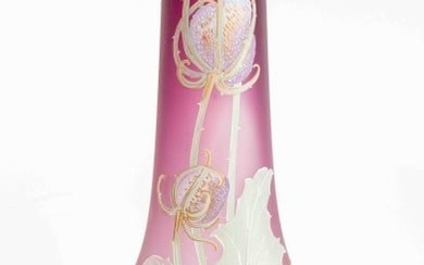 Art Nouveau Enameled Ombre Glass Cabinet Vase