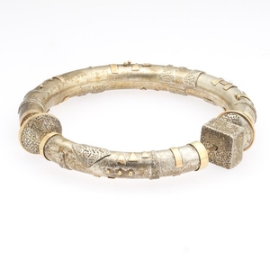Artisan Gold and Sterling Silver Bangle