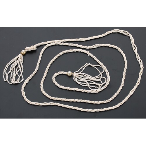 Attractive seed pearl triple entwined strand necklace with d...