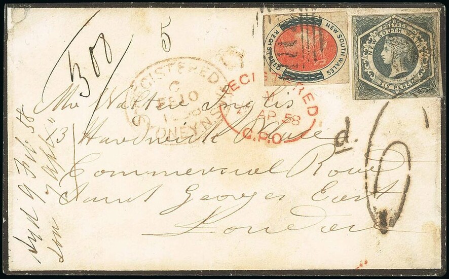 Australasia New South Wales Registered Stamps 1858 (10 Feb.) a neat mourning envelope to London