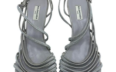 Balenciaga Crystal Embellished Grey Suede Strappy Heels
