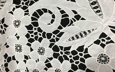 Beautiful sheet embroidered in Richelieu openwork stitch, motif...