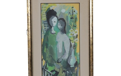 Belle Golinko Gouache Painting of Mother and Child, Late 20th Century