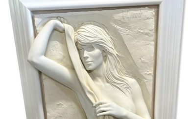 Bill Mack (American b. 1949) Woman with Scarf Cast Composition Base Relief Sculpture