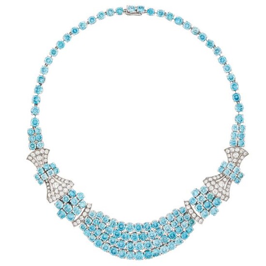 Birk's Low Karat White Gold, Blue Zircon and White Sapphire Necklace