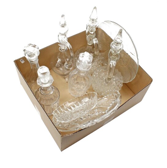 (-), Box of crystals and glass carafes and...