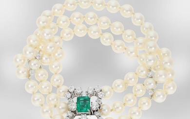 Bracelet: luxurious 3-row Akoya cultured pearl bracelet with...