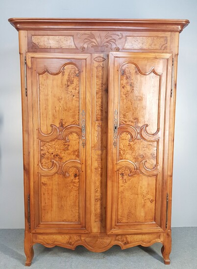 Bresse walnut and walnut burl cupboard with two moulded doors,...