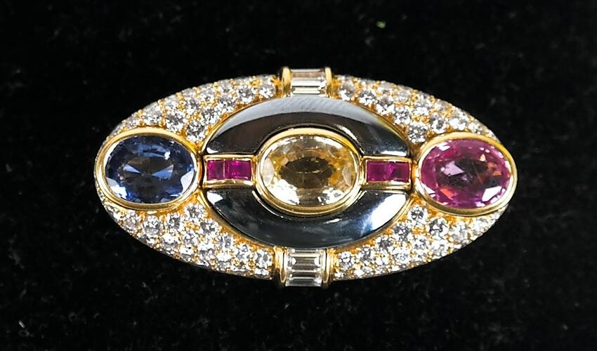 Bulgari Diamond & Colored Sapphires Pin
