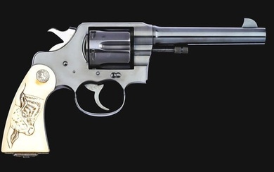 (C) COLT NEW SERVICE DOUBLE ACTION REVOLVER WITH CARVED IVORY GRIPS.