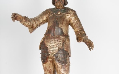 CARVED AND PAINTED WOOD SCULPTURE OF KNIGHT, 17TH CENTURY, POSSIBLY FLEMISH