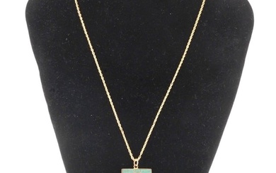 CHINESE 14K GOLD NECKLACE WITH CARVED JADE PENDANT