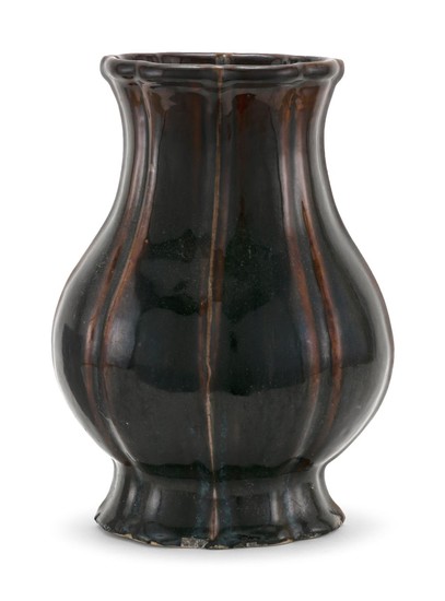 CHINESE BROWN GLAZE PORCELAIN VASE In ribbed pear form. Height 13.5".