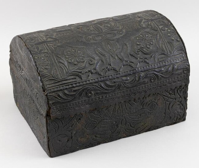 CONTINENTAL HAND-TOOLED LEATHER-COVERED DOME-TOP BOX