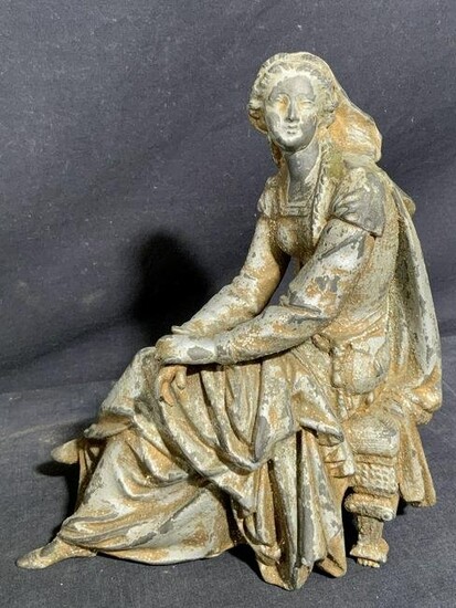 Cast Metal Tabletop Sculpture of Seated Woman