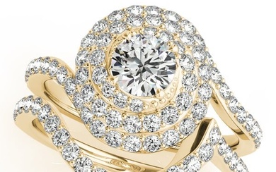 Certified 1.25 Ctw SI2/I1 Diamond 14K Yellow Gold Bridal Wedding Set Ring
