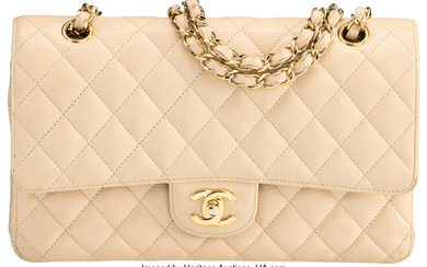Chanel Beige Quilted Caviar Leather Medium Classic Double Flap...