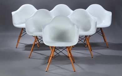 Charles Eames. A set of six armchairs, model DAW, white. (6)