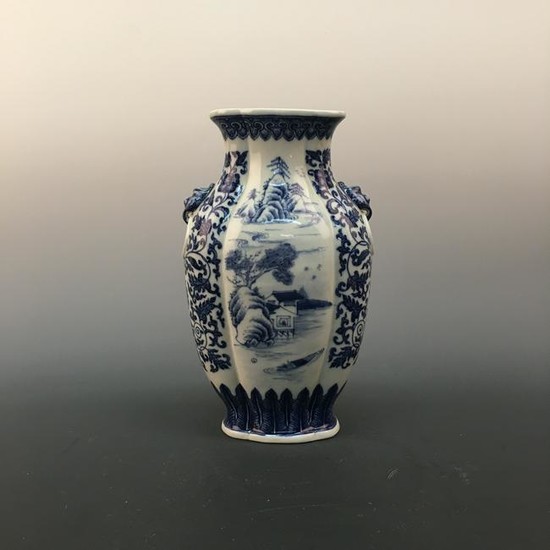 Chinese Blue-White 'LandScape' Porcelain Vase, QianLong