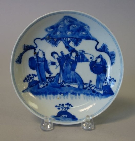 Chinese Blue & White Porcelain Figures Dish, Qing