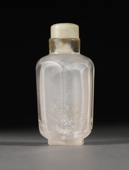 Chinese Carved Rock Crystal Hexagonal Snuff Bottle, Qing Dynasty A8WA A8WAS