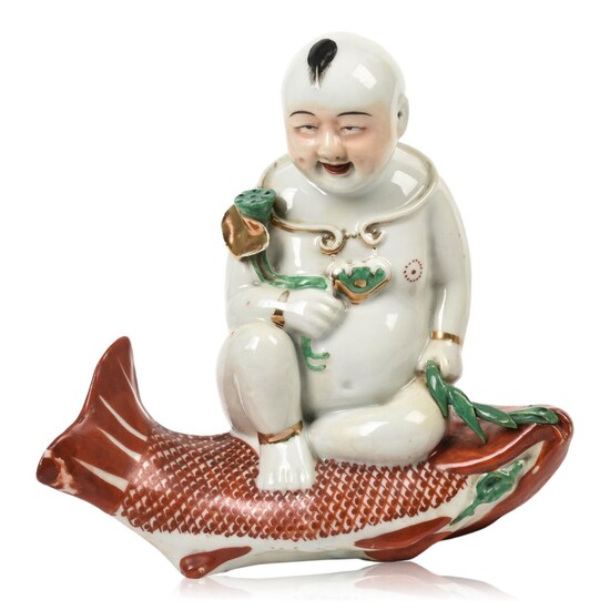 Chinese Porcelain Figure of a Boy on a Carp