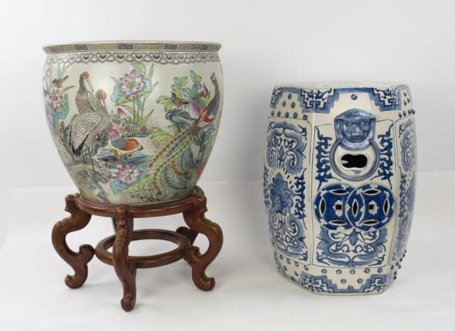 Chinese Porcelain Fish Bowl & Garden Seat