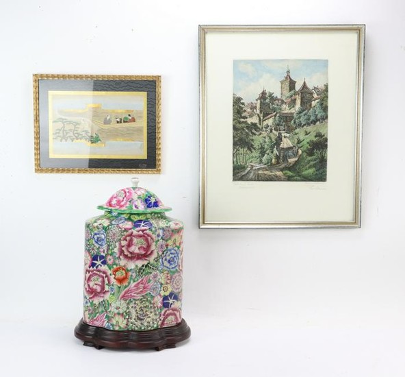Chinese Prints and Covered Jar