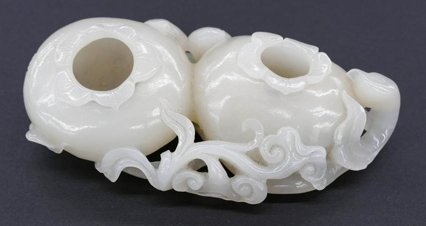 Chinese White Jade Double Ink Pot 1.5''x5.5''. A