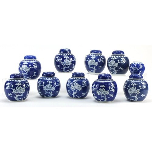 Chinese blue and white porcelain ginger jars hand painted wi...