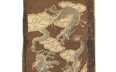 Chinese embroidered wall hanging depicting two three toed dr...