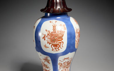 Chinese powder blue porcelain vase lamp