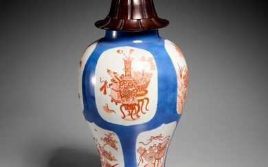 Chinese powder blue porcelain vase lamp