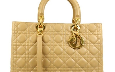 Christian Dior Beige Lambskin Lady Dior Cannage 2way Handbag MA-1919