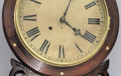 Circa 1870s Rosewood Mother of Pearl Inlaid time & strike wall clock with original dial paint on